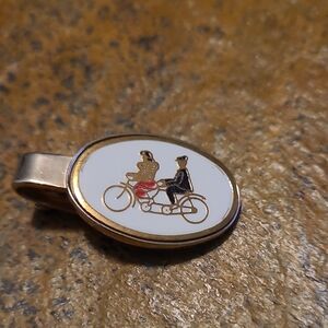 Gold and White Bicycle Motif Tie Clip